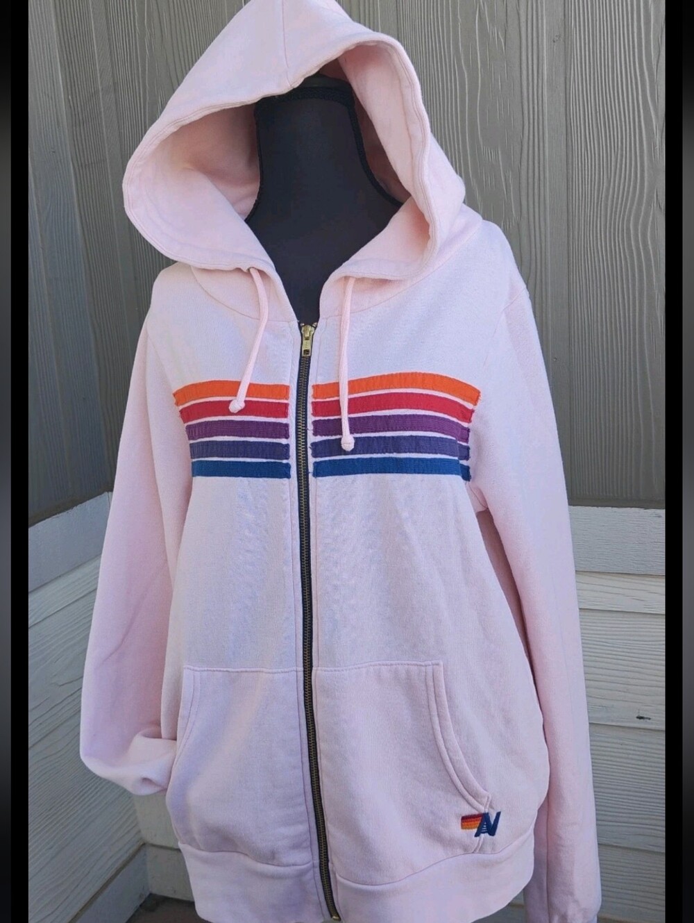 Aviator Nation Size M Light Pink 5 Stripe Zip-Up Hoodie Unisex